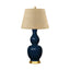 Villa & House Navy Blue Delft Lamp with Shade 16-inch White Linen, with Gold