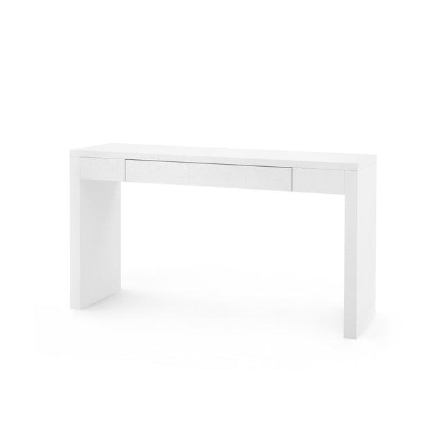 Villa & House Chiffon White Morgan Large Grasscloth Console Table