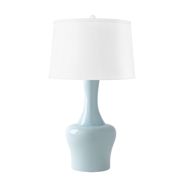 Villa & House Misty Blue Nadia Lamp with Shade 17-inch White Linen, with Nickel