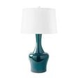 Villa & House Green Lapis Nadia Lamp with Shade 17-inch White Linen, with Nickel