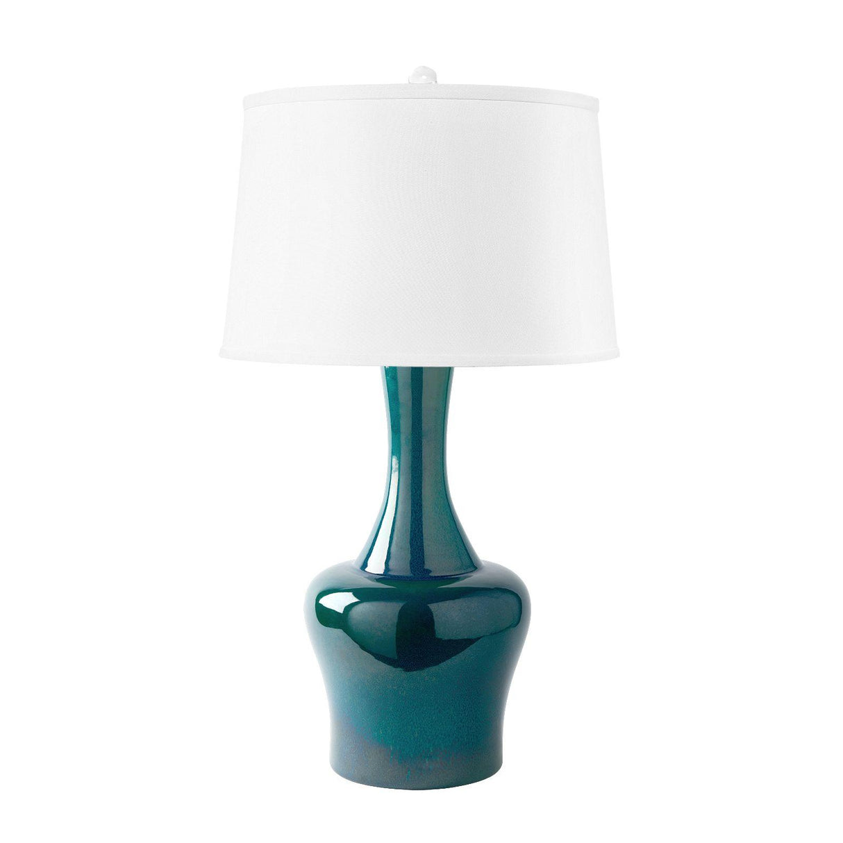 Villa & House Green Lapis Nadia Lamp with Shade 17-inch White Linen, with Nickel