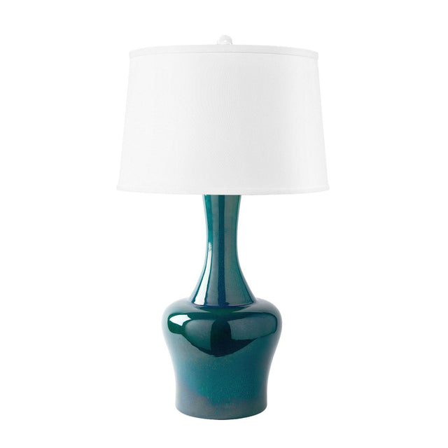 Villa & House Green Lapis Nadia Lamp with Shade 17-inch White Linen, with Nickel
