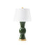 Villa & House Dark Green Tao Lamp with Shade 16-inch White Linen, with Gold