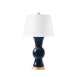Villa & House Navy Blue Tao Lamp with Shade 16-inch White Linen, with Gold