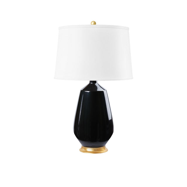 Villa & House Kona Black Tupelo Lamp with Shade 16-inch White Linen, with Gold