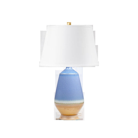 Villa & House Light Blue & Brown Tupelo Lamp with Shade 16-inch White Linen, with Gold