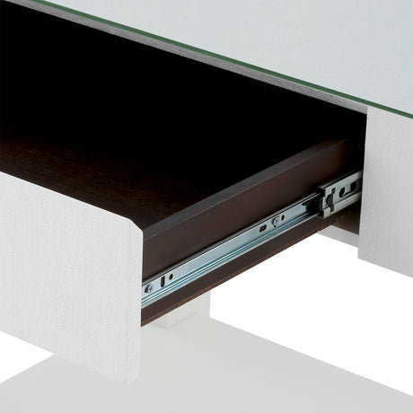 Villa & House Chiffon White Valentina Grasscloth 1-Drawer Side Table