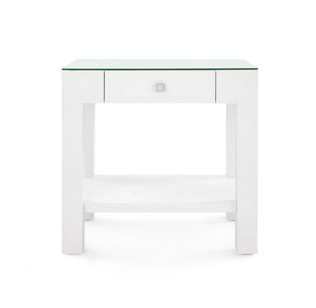 Villa & House Chiffon White Valentina Grasscloth 1-Drawer Side Table