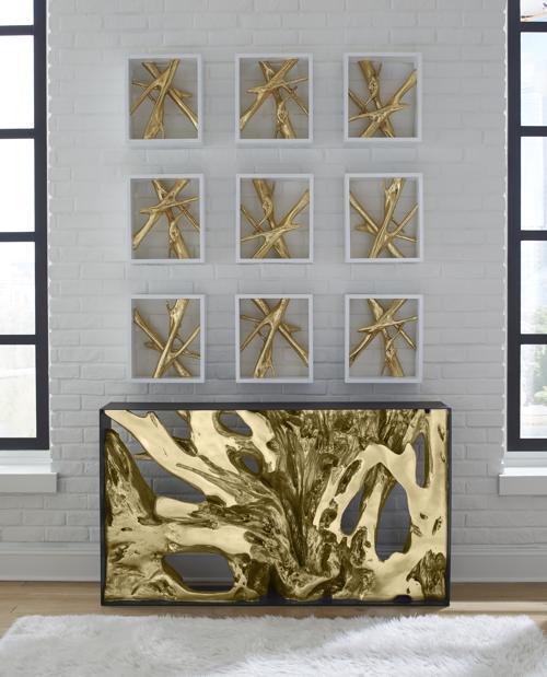 Phillips Collection Cast Root Metal Framed  Table Resin Gold Leaf SM Console