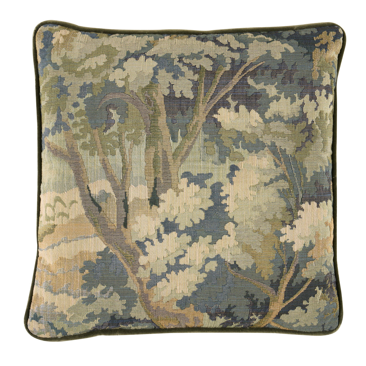 Schumacher Vert & Eucalyptus 16" x 16" Flemish Tapestry Pillow