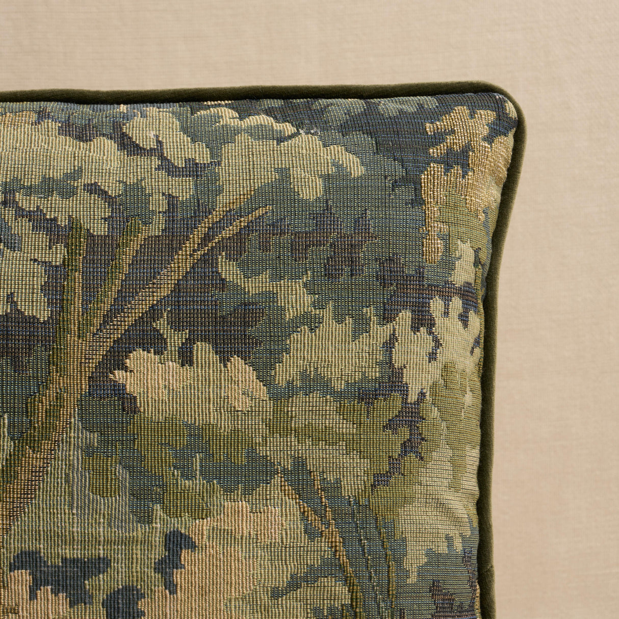 Schumacher Vert & Eucalyptus 16" x 16" Flemish Tapestry Pillow