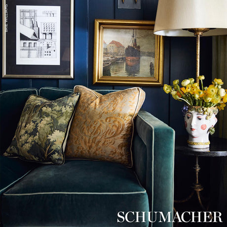 Schumacher Vert & Eucalyptus 16" x 16" Flemish Tapestry Pillow