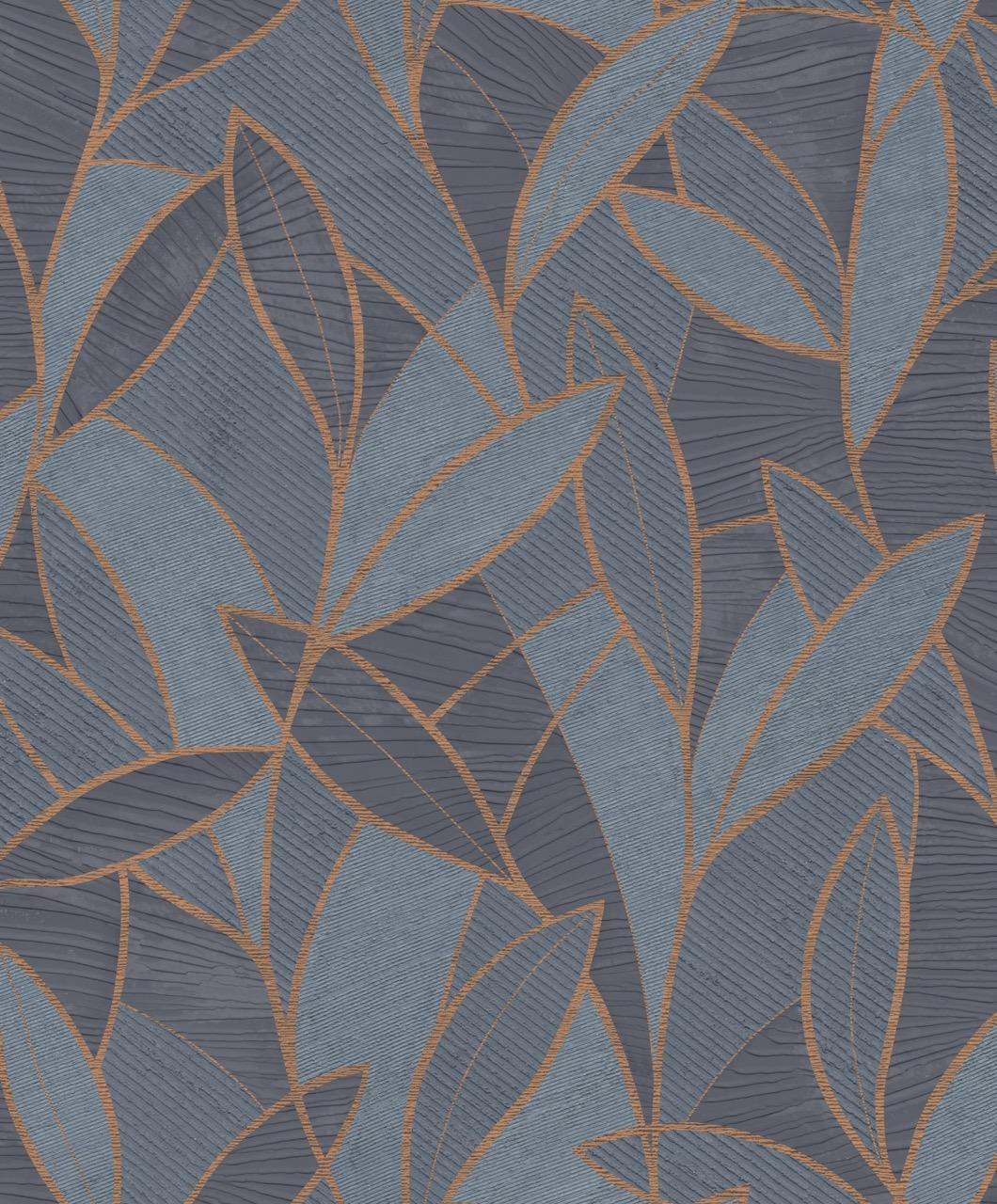 Veer Decor Carved Leaf Dark Blue Wallpaper