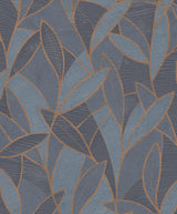 Veer Decor Carved Leaf Dark Blue Wallpaper
