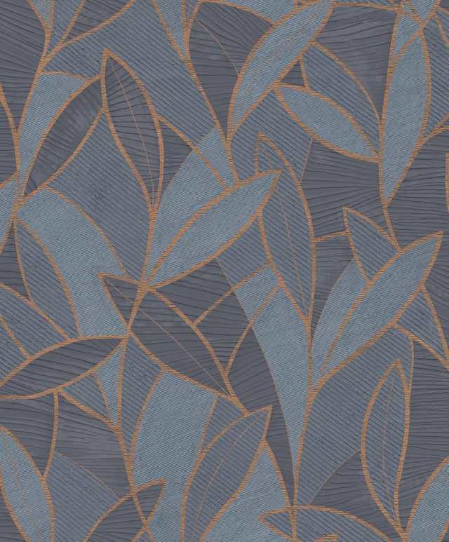 Veer Decor Carved Leaf Dark Blue Wallpaper