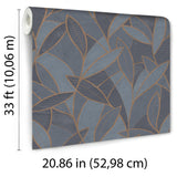 Veer Decor Carved Leaf Dark Blue Wallpaper