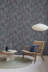 Veer Decor Carved Leaf Dark Blue Wallpaper