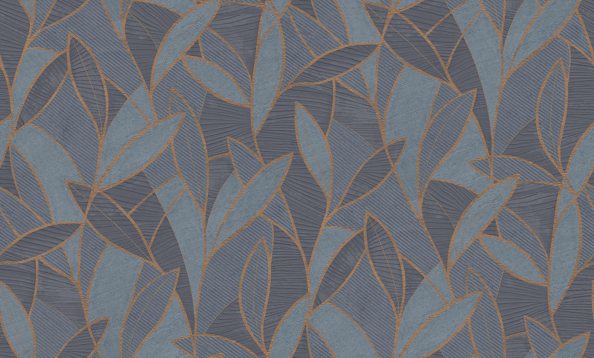 Veer Decor Carved Leaf Dark Blue Wallpaper