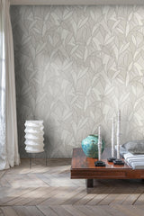 Veer Decor Carved Leaf White Wallpaper