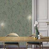 Veer Decor Carved Leaf Dark Moss Wallpaper