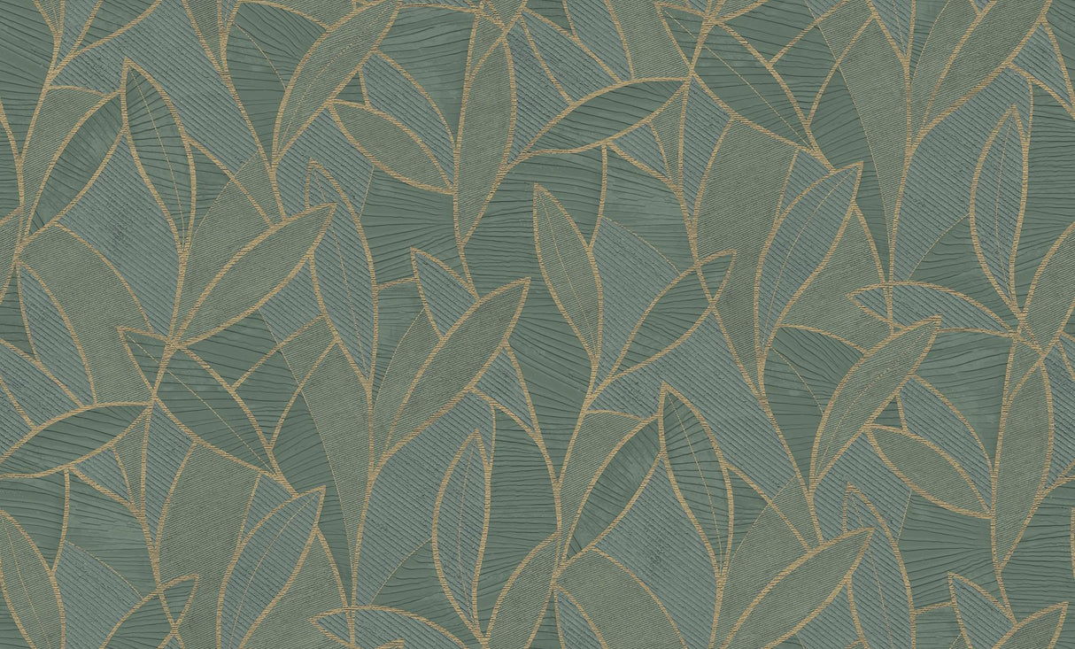 Veer Decor Carved Leaf Dark Moss Wallpaper