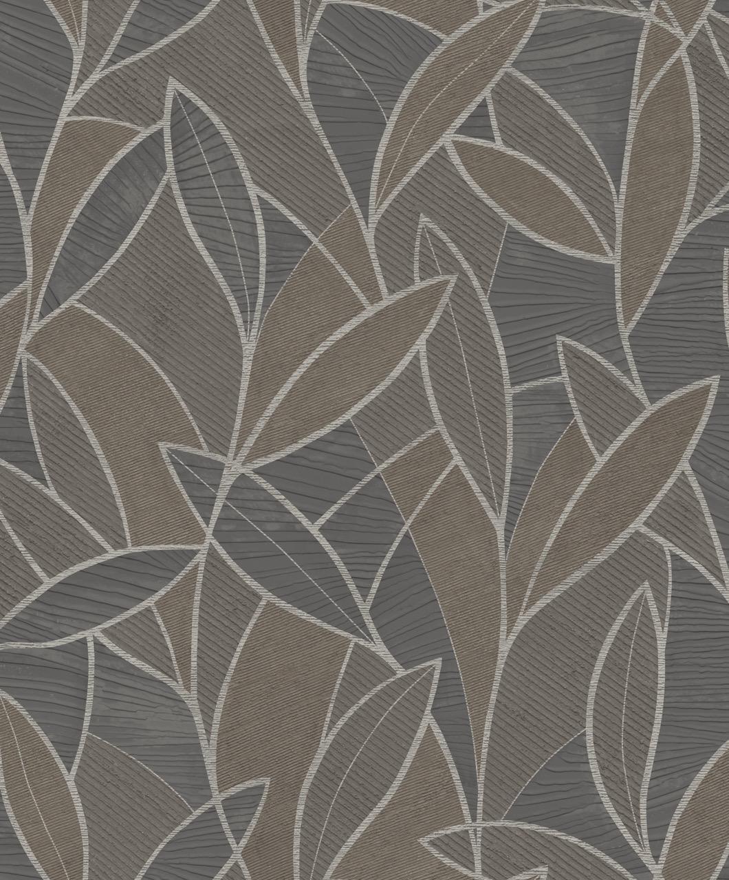 Veer Decor Carved Leaf Graphite Wallpaper