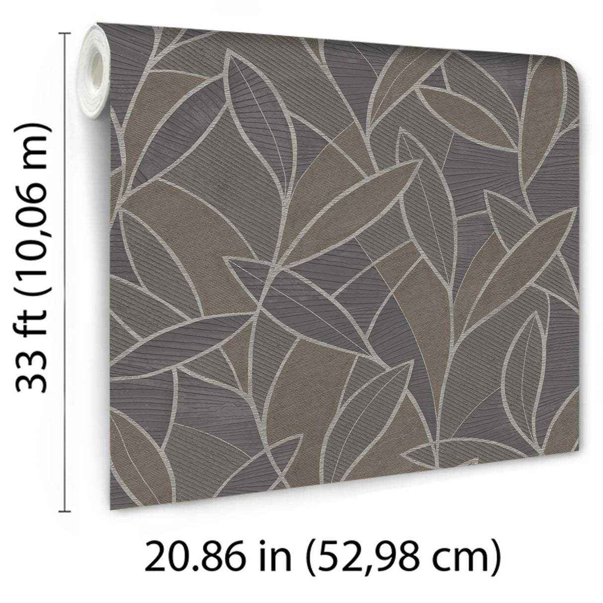 Veer Decor Carved Leaf Graphite Wallpaper