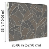 Veer Decor Carved Leaf Graphite Wallpaper
