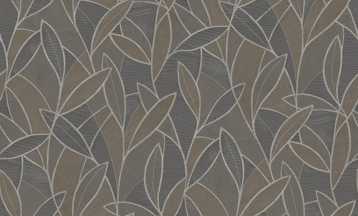 Veer Decor Carved Leaf Graphite Wallpaper