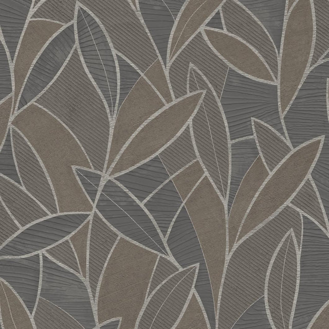 Veer Decor Carved Leaf Graphite Wallpaper