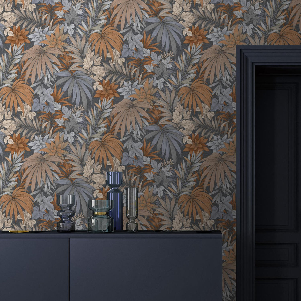 Veer Decor Allure Jungle Dark Blue Wallpaper