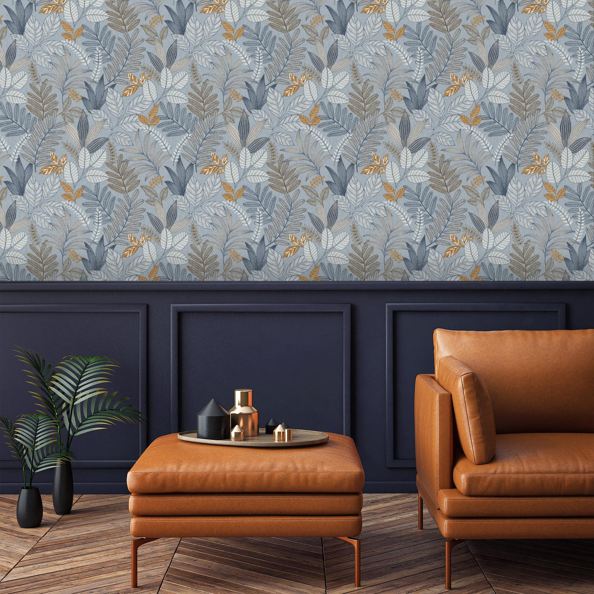 Veer Decor Allure Foliage Blue Wallpaper