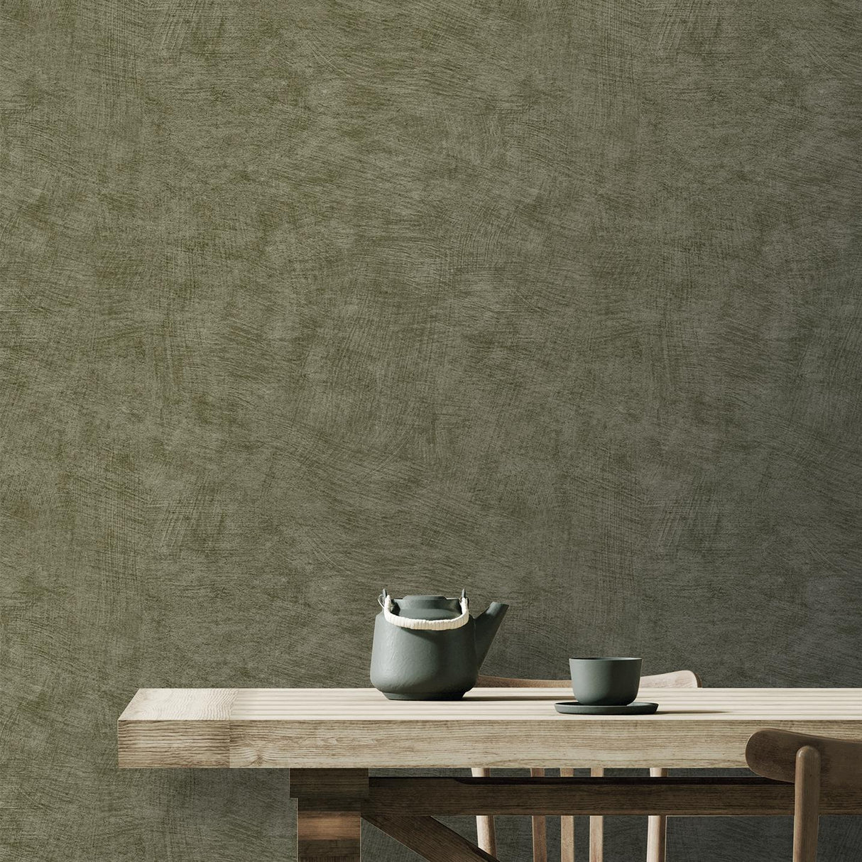 Veer Decor Pampas Plain Brushed Texture Burnt Olive Wallpaper