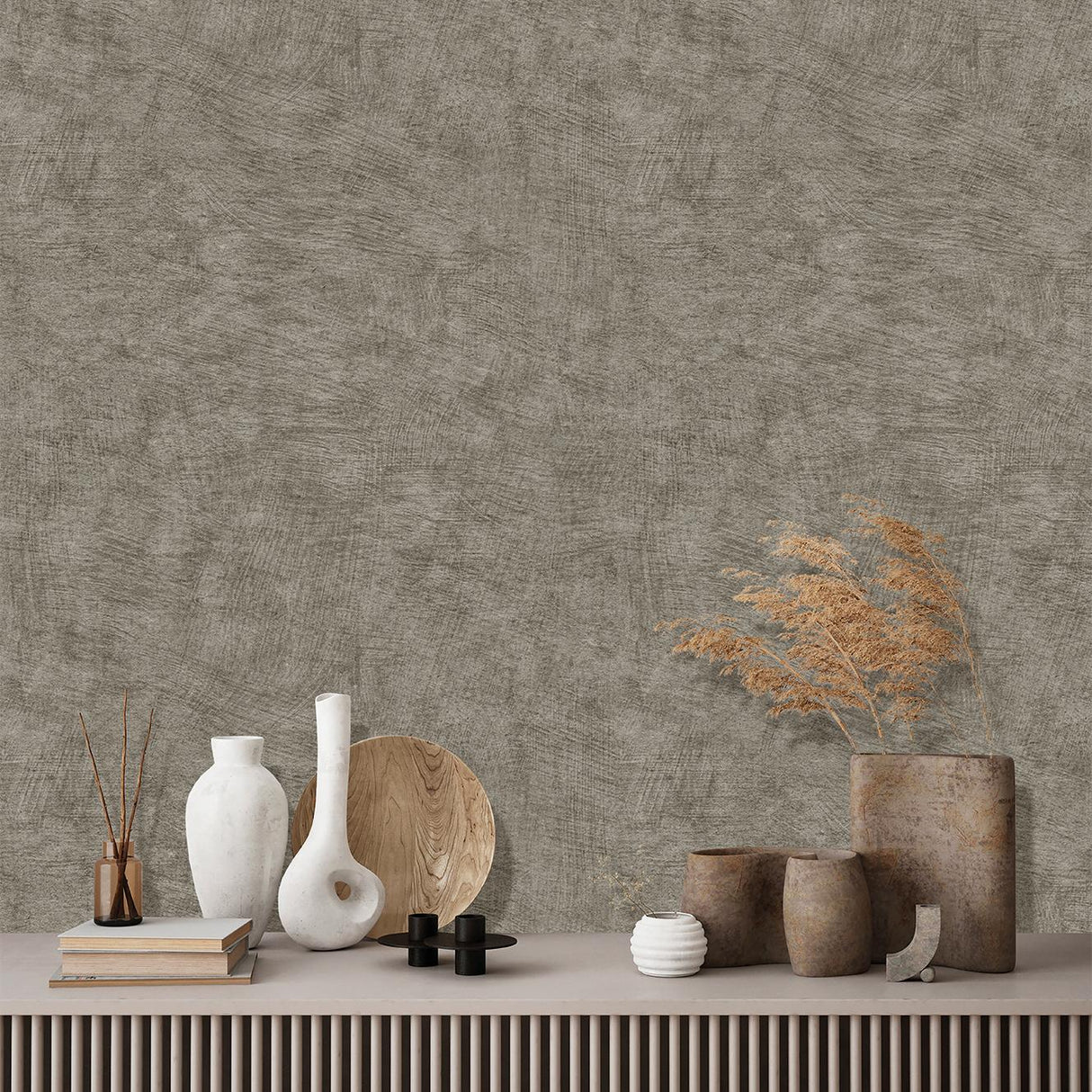 Veer Decor Pampas Plain Brushed Texture Antracite Wallpaper