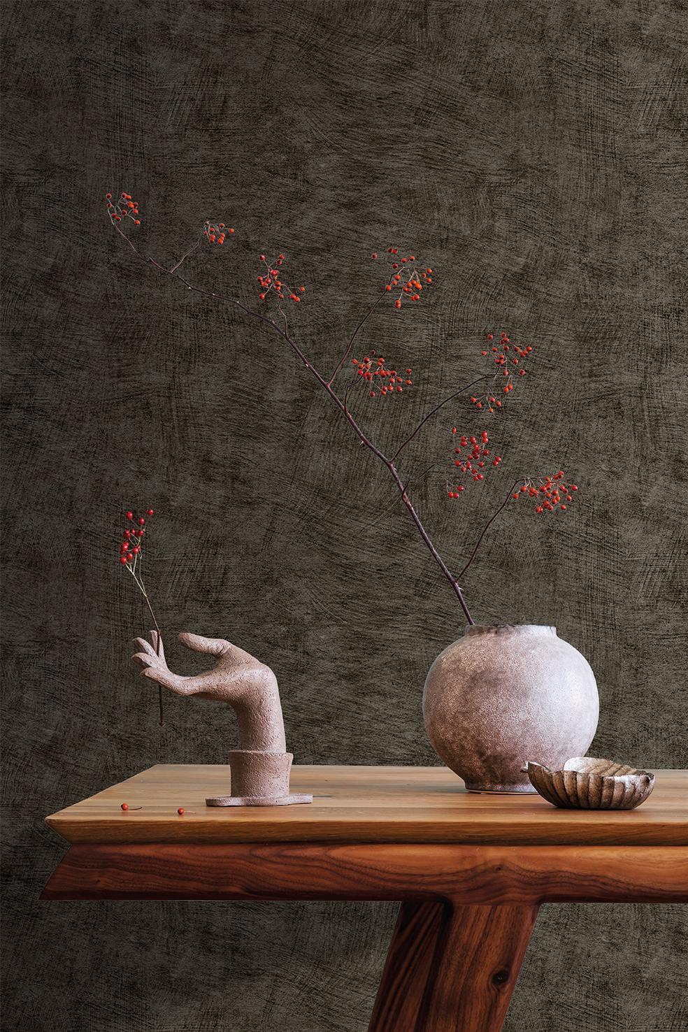 Veer Decor Pampas Plain Brushed Texture Black Wallpaper