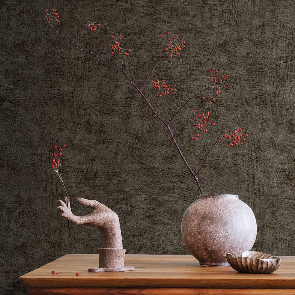 Veer Decor Pampas Plain Brushed Texture Black Wallpaper