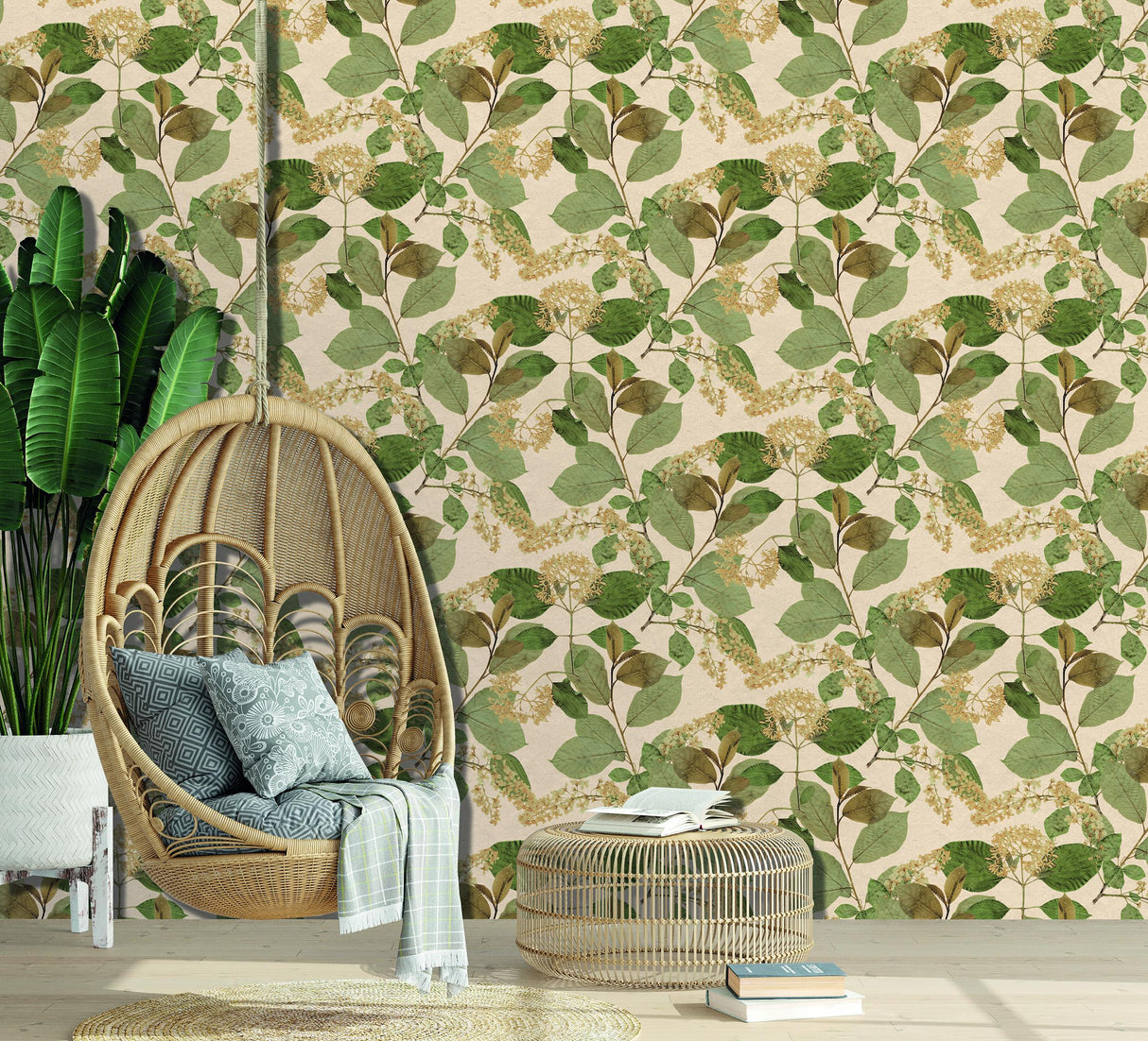 Veer Decor Castanum Bloom Cream Green Wallpaper