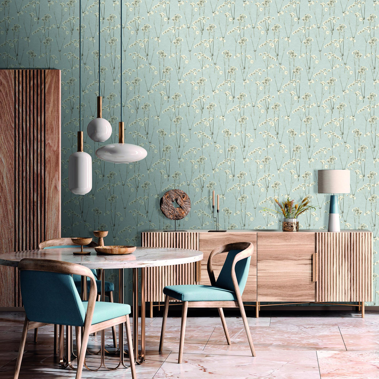 Veer Decor Spry Flower Cashmere Blue Wallpaper