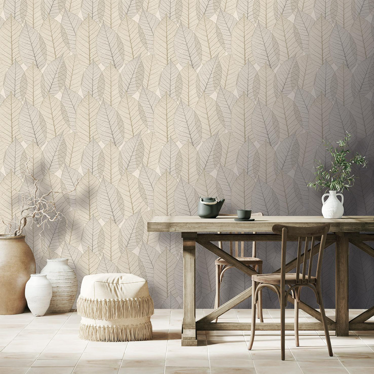 Veer Decor Leaf Lace Cream Wallpaper