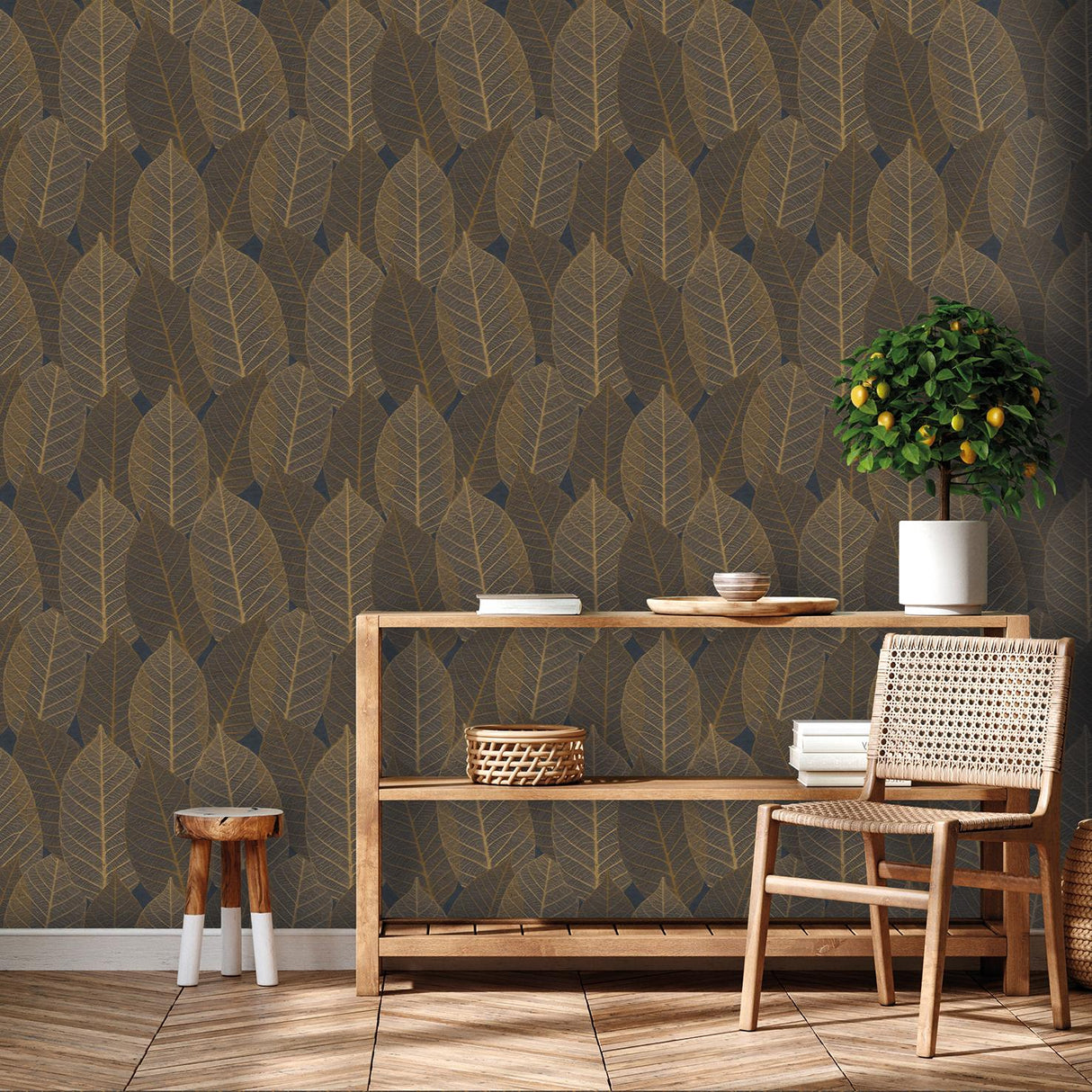 Veer Decor Leaf Lace Midnight Blue Wallpaper
