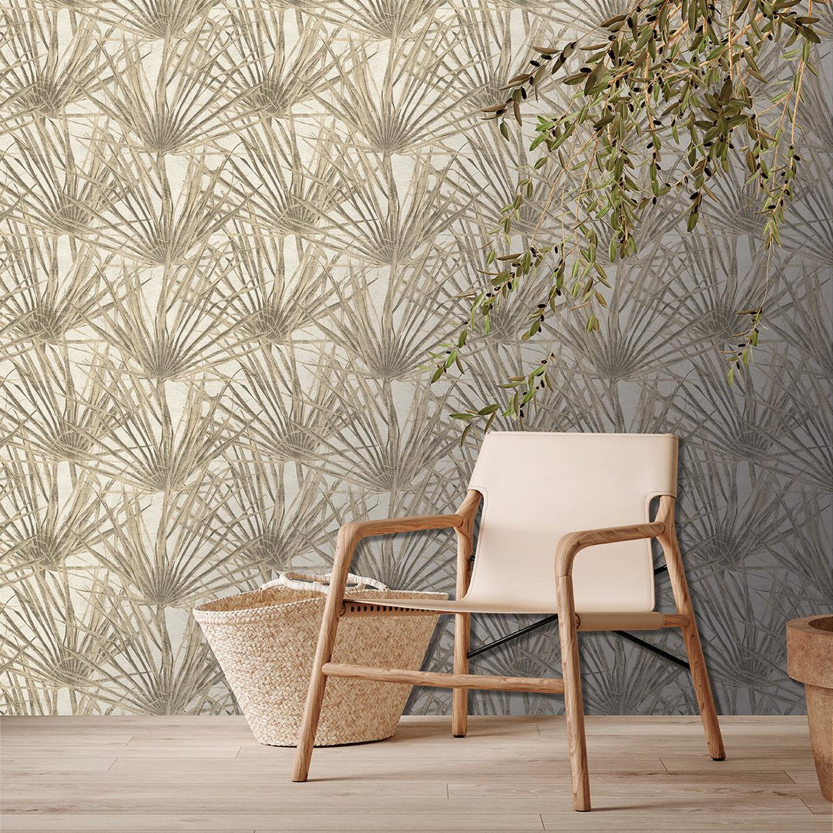 Veer Decor Palm Cream Wallpaper
