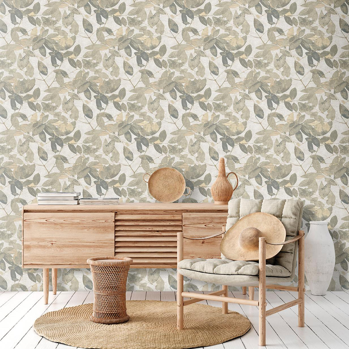 Veer Decor Beech Leaves Cream Wallpaper