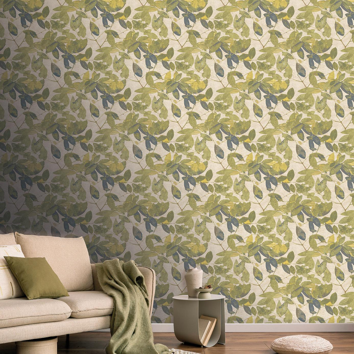 Veer Decor Beech Leaves Golden Green Wallpaper