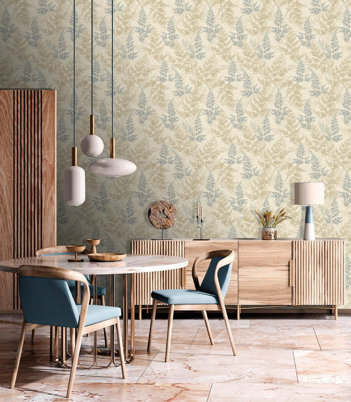 Veer Decor Wild Herbs Blue Beige Wallpaper