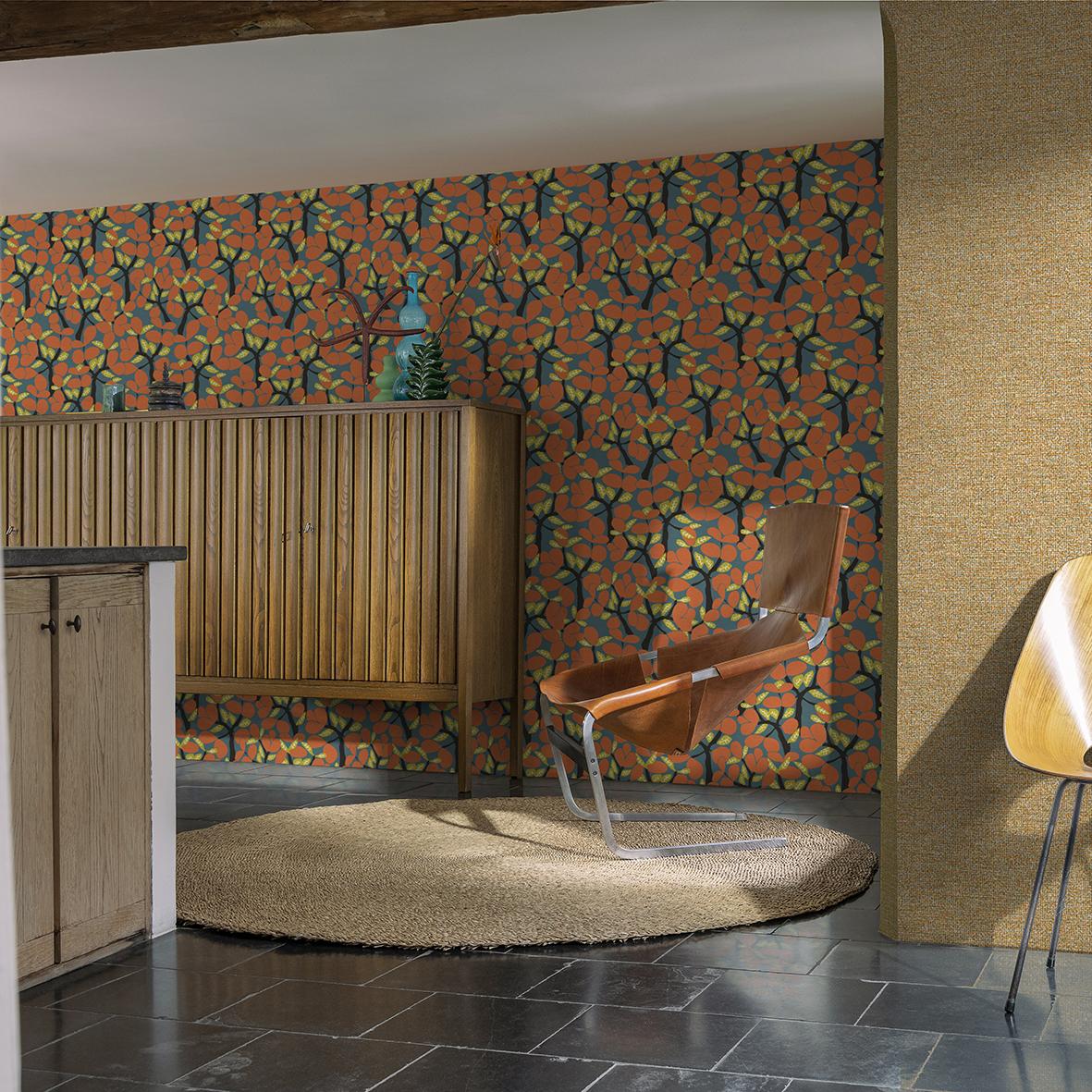 Veer Decor Janneiro Botanica Blue and Orange Wallpaper