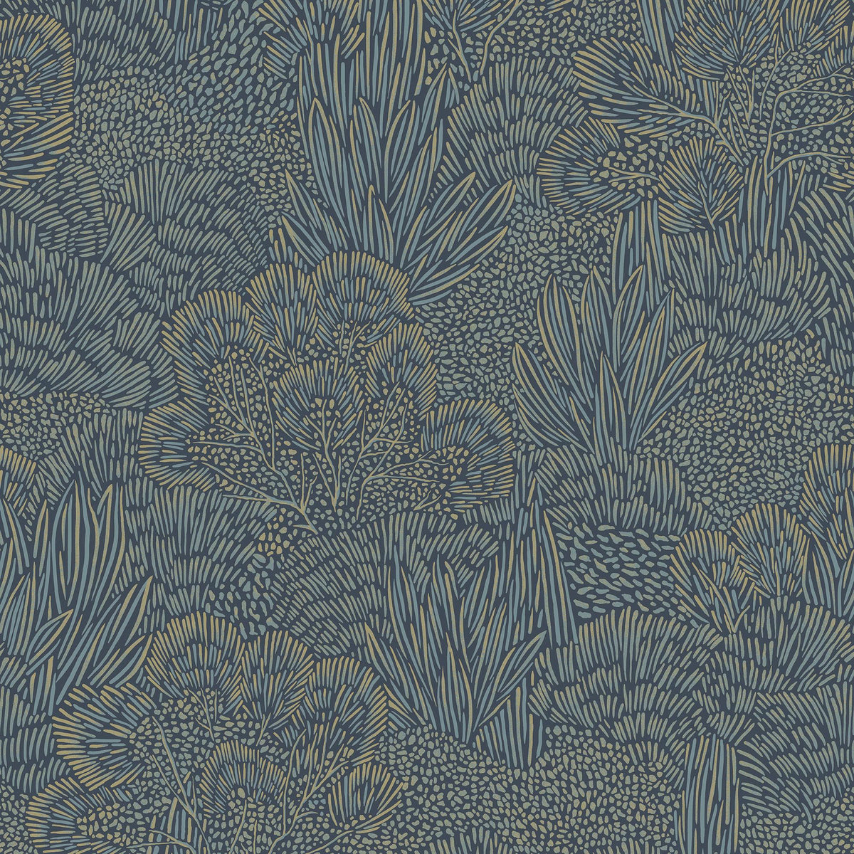 Veer Decor Samba Botanica Blue and Gold Wallpaper