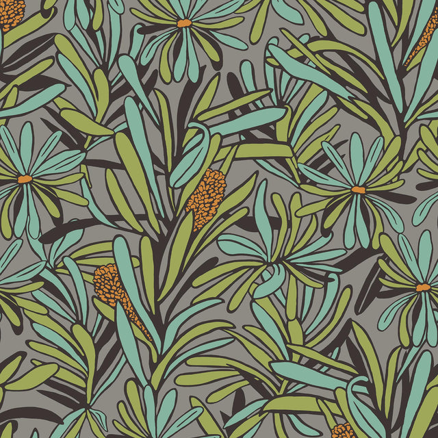 Veer Decor Fandango Bloom Grey and Orange Wallpaper