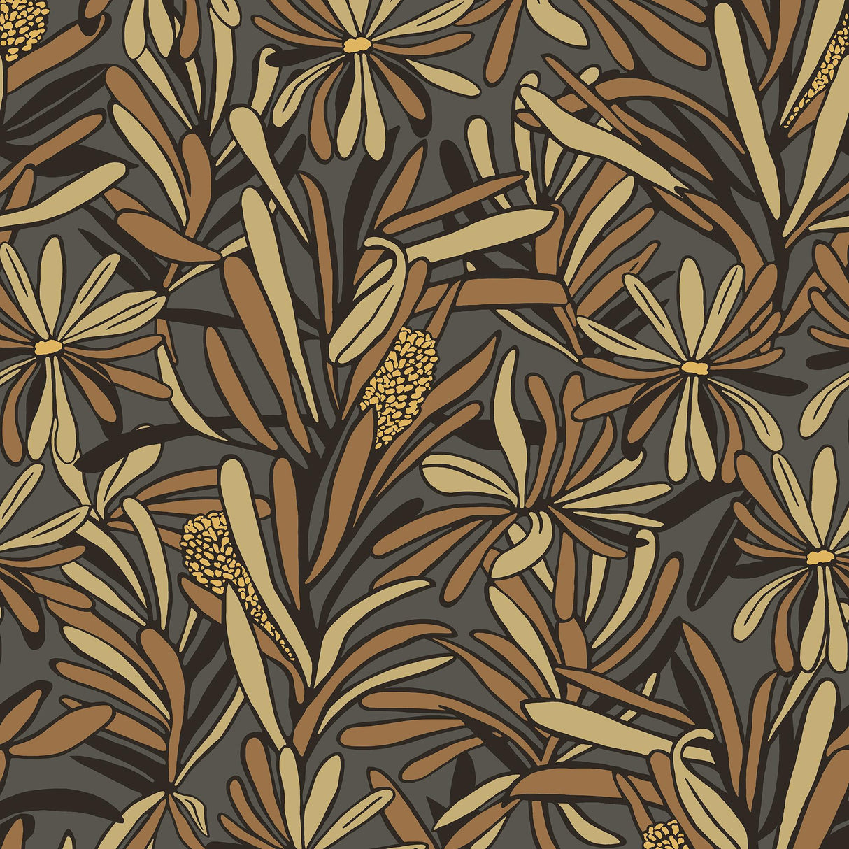 Veer Decor Fandango Bloom Camel and Black Wallpaper