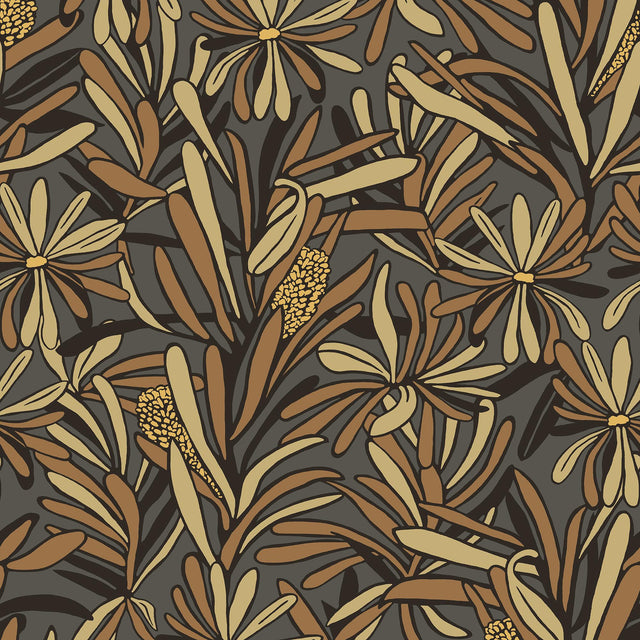 Veer Decor Fandango Bloom Camel and Black Wallpaper