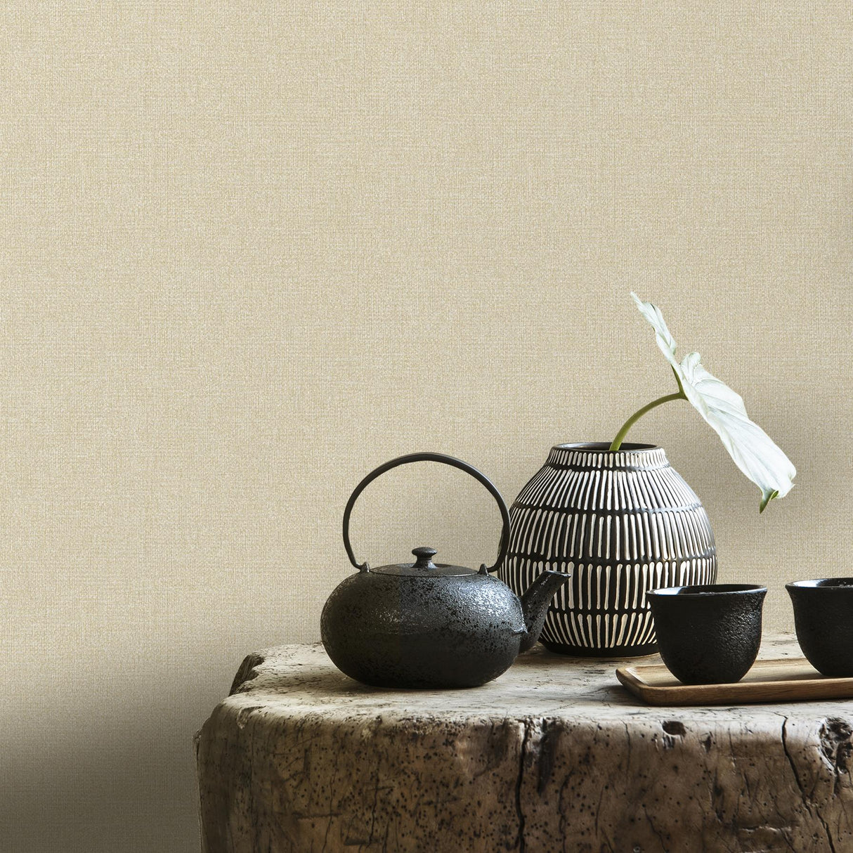 Veer Decor Chanel Linen Blend Beige Wallpaper